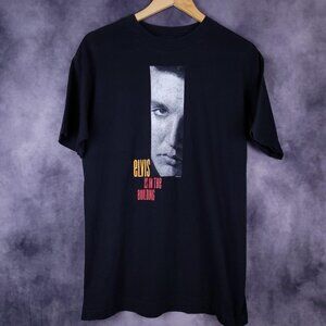 Vintage 90s Elvis Presley minimal Hall of Fame rock music faded black shirt